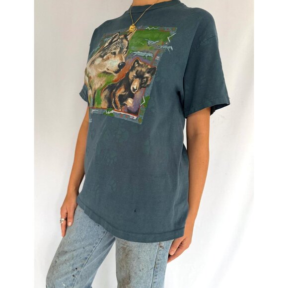 90s vintage animal wolf alaska graphic single stitch short sleeved tee shirt - Picture 3 of 10